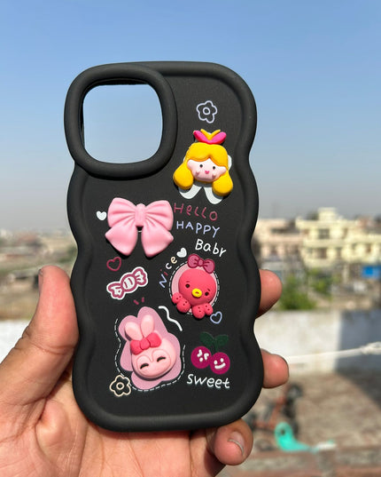 Back Cover for Apple iPhone , 3D Cute Curly Wave Cartoon Characters and Cherry Shockproof Soft Bumper Silicone Case