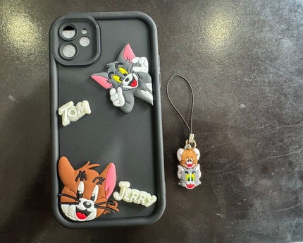 Tom and Jerry Cartoon Case, 3D Curly Tom&Jerry Funny Wave Cute Full Protective Back Case Soft Silicone