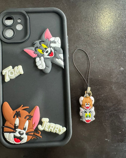 Tom and Jerry Cartoon Case, 3D Curly Tom&Jerry Funny Wave Cute Full Protective Back Case Soft Silicone
