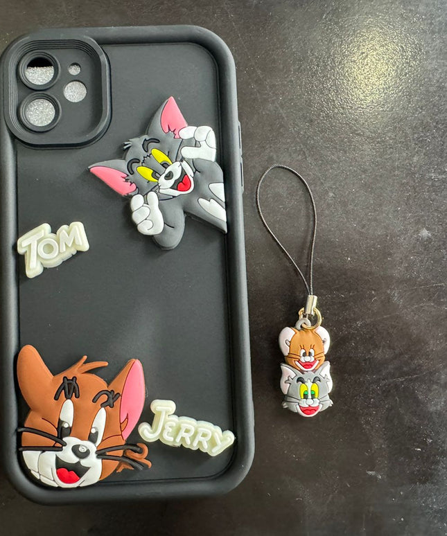Tom and Jerry Cartoon Case, 3D Curly Tom&Jerry Funny Wave Cute Full Protective Back Case Soft Silicone