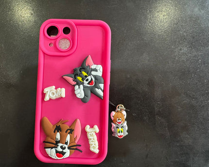 Tom and Jerry Cartoon Case, 3D Curly Tom&Jerry Funny Wave Cute Full Protective Back Case Soft Silicone