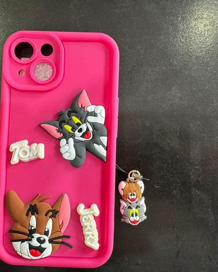 Tom and Jerry Cartoon Case, 3D Curly Tom&Jerry Funny Wave Cute Full Protective Back Case Soft Silicone