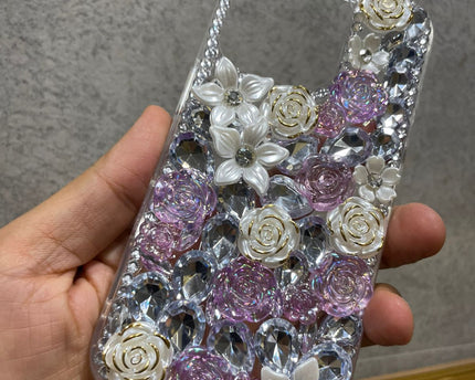 Stylish fancy Girls iphone Back Cover, fancy flower stone Design Diamond Look, Flexible Silicone Fancy Glittery Case for iPhone