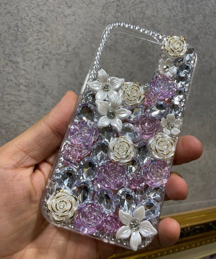 Stylish fancy Girls iphone Back Cover, fancy flower stone Design Diamond Look, Flexible Silicone Fancy Glittery Case for iPhone
