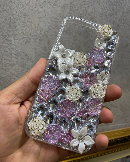 Stylish fancy Girls iphone Back Cover, fancy flower stone Design Diamond Look, Flexible Silicone Fancy Glittery Case for iPhone