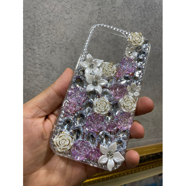 Stylish fancy Girls iphone Back Cover, fancy flower stone Design Diamond Look, Flexible Silicone Fancy Glittery Case for iPhone