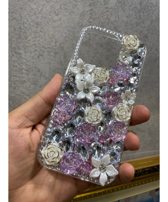 Stylish fancy Girls iphone Back Cover, fancy flower stone Design Diamond Look, Flexible Silicone Fancy Glittery Case for iPhone