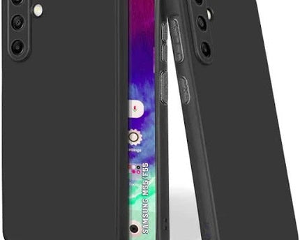 Edge To Edge Tempered Glass +Plain Black Soft Silicone Case for Samsung Galaxy M56 5G