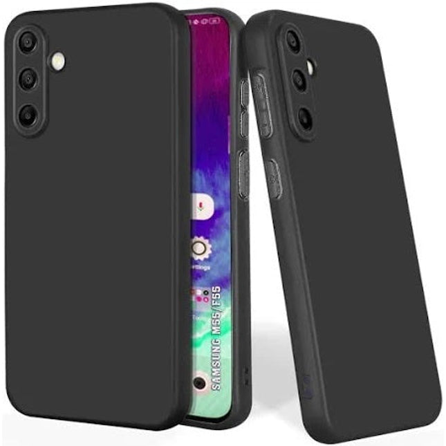 Edge To Edge Tempered Glass +Plain Black Soft Silicone Case for Samsung Galaxy M56 5G