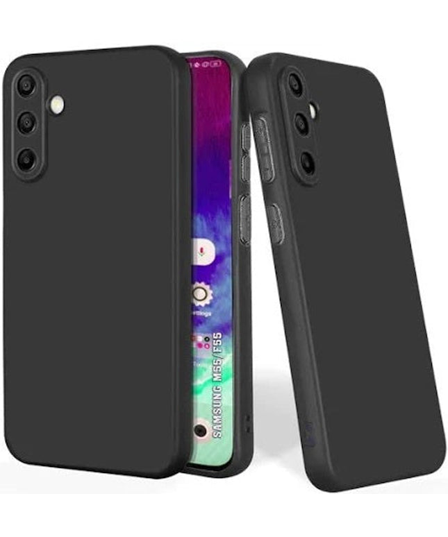Edge To Edge Tempered Glass +Plain Black Soft Silicone Case for Samsung Galaxy M56 5G