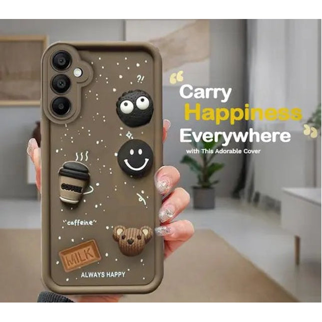 Samsung Galaxy M56 | Cute Fun Cartoon 3D Bear Silicone Full Body Protection Back Cover (Brown)