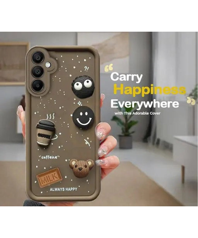 Samsung Galaxy M56 | Cute Fun Cartoon 3D Bear Silicone Full Body Protection Back Cover (Brown)