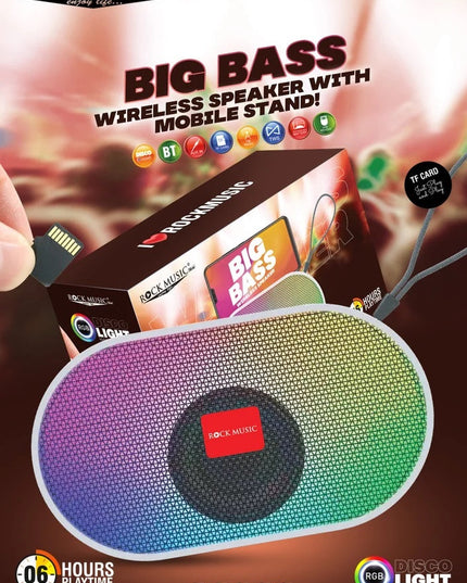 Grey ROCK MUSIC BT-654FMDL Big Bass Wireless Speaker