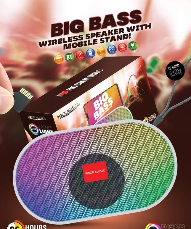 Grey ROCK MUSIC BT-654FMDL Big Bass Wireless Speaker