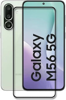 Edge To Edge Tempered Glass +Plain Black Soft Silicone Case for Samsung Galaxy M56 5G