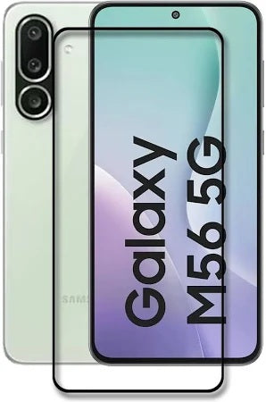 Edge To Edge Tempered Glass +Plain Black Soft Silicone Case for Samsung Galaxy M56 5G