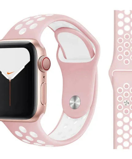 Nike Silicone Soft Watch Band for Apple Watch 38mm | 40mm | 41mm | 42mm Series 10 / Baby Pink White 41-45(Ultra)