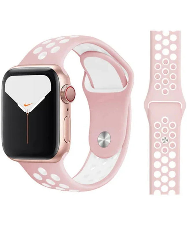 Nike Silicone Soft Watch Band for Apple Watch 38mm | 40mm | 41mm | 42mm Series 10 / Baby Pink White 41-45(Ultra)