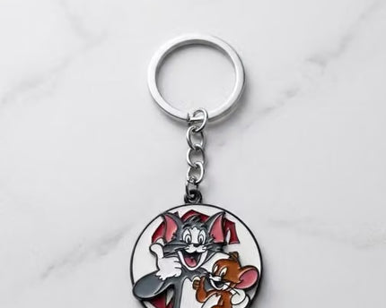 Tom & Jerry Rotating Metal Keychains for Boys & Girls | Anime Cartoon Spinning Keyring | Premium 360° Rotation Cute Character Keychain for Bags & Keys